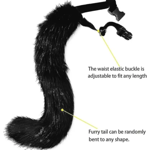 SJJYV Faux Fur Fox Tail Cat Werewolf Cosplay Set Plysch Mask Fluffiga Tassar Handskar Halloween Jul Svart> Tillbehör