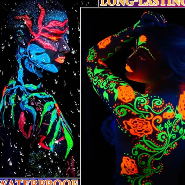 Självlysande ansiktsmålnings pennor, tvättbara, lätta att applicera, långvariga neon ansikts- och kroppsmålning pennor, sminkmarkörer för Halloween, Cosplay | Fyndiq> Smink