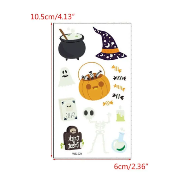 Självlysande Halloween Temporära Tatueringar för Vuxna och Barn, 10 st Ansikts- och Kroppstatueringar som Lyser i Mörkret Halloweenfest> Smink