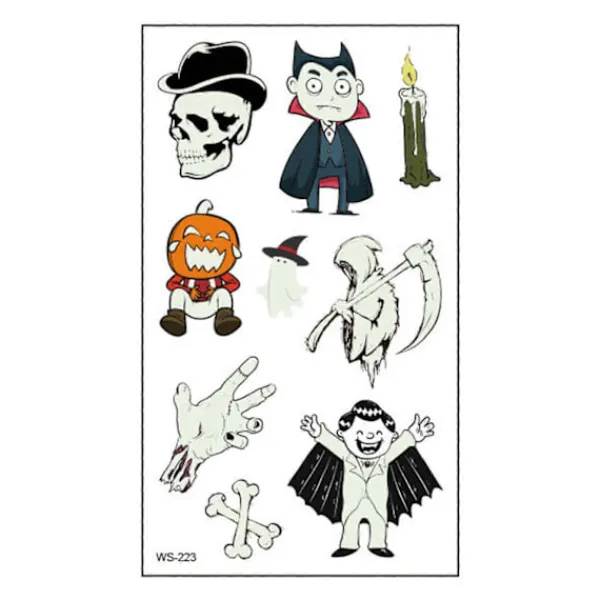 Självlysande Halloween Temporära Tatueringar för Vuxna och Barn, 10 st Ansikts- och Kroppstatueringar som Lyser i Mörkret Halloweenfest> Smink
