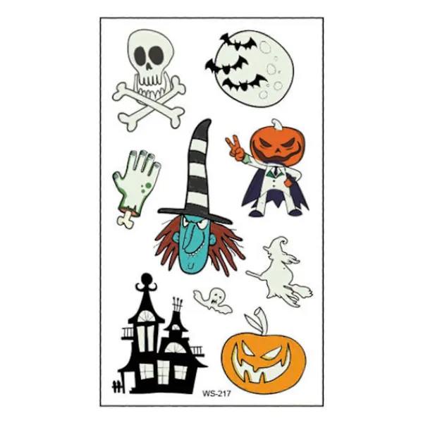 Självlysande Halloween Temporära Tatueringar för Vuxna och Barn, 10 st Ansikts- och Kroppstatueringar som Lyser i Mörkret Halloweenfest> Smink