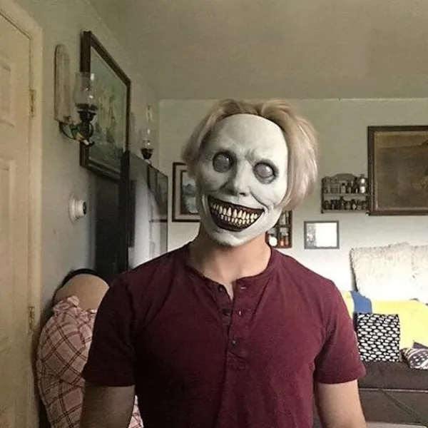 Skräck Halloweenmask leende demon skräck vit mask med ögon rollspel, vit> Masker