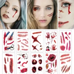 ATELA Skräck Roliga Halloween Kniv Ärr Fake Wound Tatuering Stickers Bl> Smink
