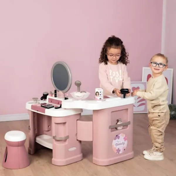 SMOBY - My Beauty Center - 3-i-1 skönhetssalong - Frisörsalong, nagelsalong, låtsasmink - 26 tillbehör - Från 3 år> Smink
