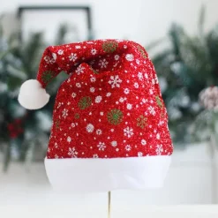 Snöflinga Julhatt Borstad Tyg Flanell Röd Tomteluva> Huvudbonader