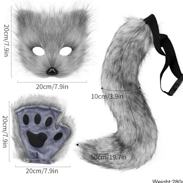 (Specialerbjudande) Konstgjord Päls Räv Svans Katt Varulv Cosplay Kostym Set Plysch Mask Fluffiga Tassar Handskar Halloween Jul Orange Orange Orange | Fyndiq> Dräkter