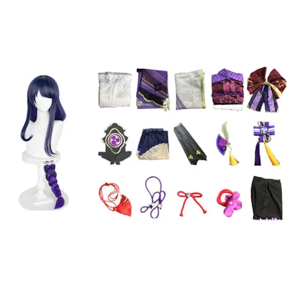 Spel Genshin Impact Raiden Shogun Cosplay Kostym Baal Sexig Kvinnor Kimono Klänning Uniform Kostym Halloween Kostymer för Kvinnor -FM- One Size | Fyndiq> Peruker
