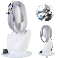 Spel Genshin Impact Shenhe Cosplay Peruk Blå Vit Färg Lång Br> Peruker