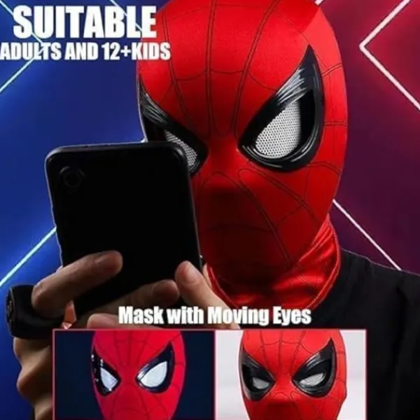 Spindelmask med rörliga ögon, helmask med hakstyrning av ögonstorlek, hjälte-cosplaymask för barn/vuxna> Masker