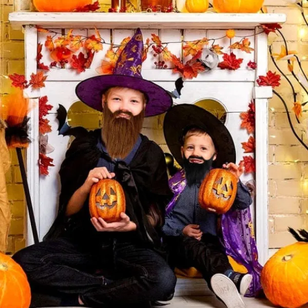 4st falska skägg, halloweenskägg, jultomteskägg, vitt långt hår, svart skägg, festskägg> Tillbehör