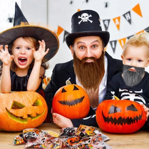 4st falska skägg, halloweenskägg, jultomteskägg, vitt långt hår, svart skägg, festskägg> Tillbehör