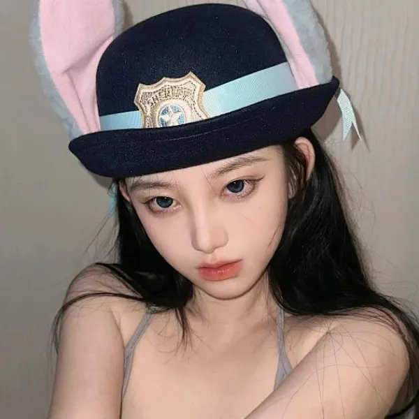 ATELA Söt Judy Hatt Kanin Bowler Zootopia Polis Officer Barn Vuxen Cosplay Hårband Huvudbonad> Huvudbonader