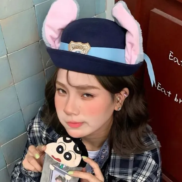 ATELA Söt Judy Hatt Kanin Bowler Zootopia Polis Officer Barn Vuxen Cosplay Hårband Huvudbonad> Huvudbonader