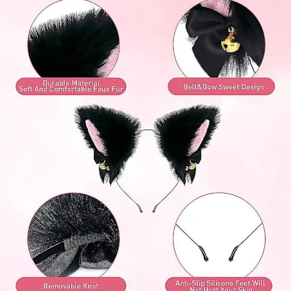 Söt Plush Kattöron Huvudband Hårband med Klocka Cosplay Tillbehör för Kvinnor och Flickor> Huvudbonader