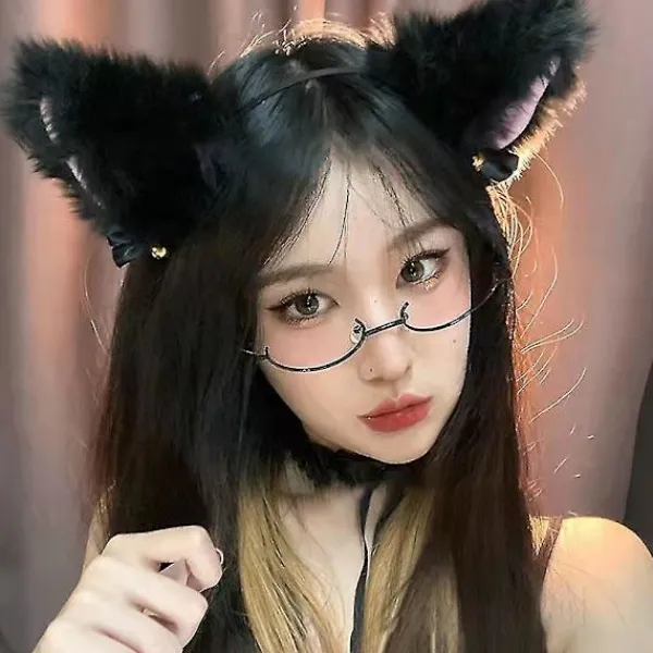 Söt Plush Kattöron Huvudband Hårband med Klocka Cosplay Tillbehör för Kvinnor och Flickor> Huvudbonader