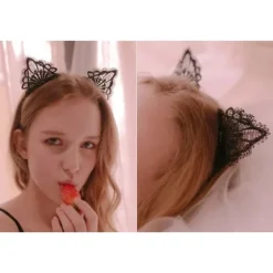 Söt Spets Kattöron Mask Cosplay Hårband Lady B><noscript><img width=