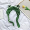 Söt Storögd Rolig Groda Beaniehatt med Öronlappar Stickade Mössor Varma Manschetter Vintermössa för Kvinnor Barn (Grön)> Huvudbonader