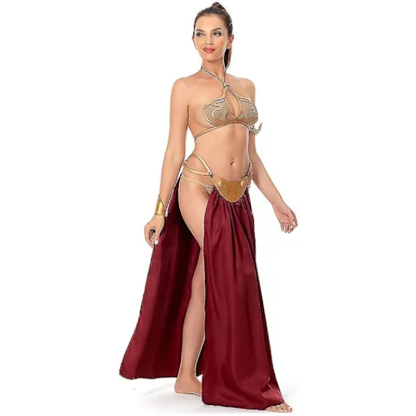 Star Wars Jedi Riddarens Återkomst Cosplay Kostym Prinsessan Leia Slav Uniform Dräkt Dam Sexig Golden Bikini Set för Halloween Karneval Fest M> Dräkter