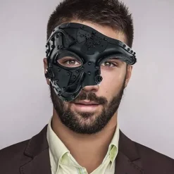 Steampunk Metall Cyborg Venetiansk Mask, Maskeradmask för Halloweenfest/Operans Fantom/Mardi Gras-bal><noscript><img width=
