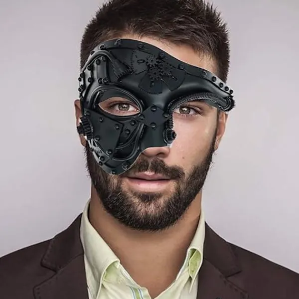 Steampunk Metall Cyborg Venetiansk Mask, Maskeradmask för Halloweenfest/Operans Fantom/Mardi Gras-bal> Masker