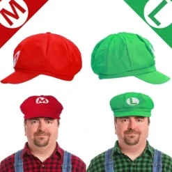 Super Mario Bros Luigi & Mario Cosplay Hatt med Mustasch & Handskar[JUN]><noscript><img width=