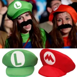 Super Mario Bros. Luigi Cartoon Cosplay Hatt Klassisk Leksak Anime Figur Halloween Roliga Kläder Unisex Barn Vuxen Hatt Röd och Grön> Huvudbonader