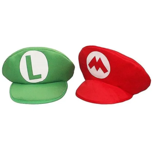 Super Mario Bros Luigi Cartoon Cosplay Hatt Klassiska Leksaker Anime Figur Halloween Roliga Kläder Unisex Barn Vuxen Keps Röd> Huvudbonader