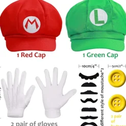 Super Mario Bros Mario och Luigi Hattar Kepsar Mustascher Handskar Knappar Cosplay Kostym [JUN]> Tillbehör