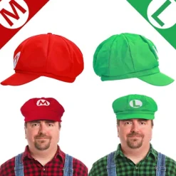 Super Mario Bros Mario och Luigi Hattar Kepsar Mustascher Handskar Knappar Cosplay Kostym><noscript><img width=