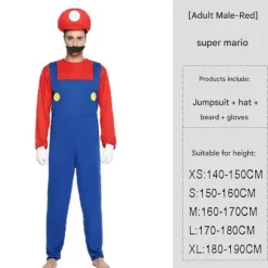 Super Mario Bros. Maskeradkostym för Vuxna Män Cosplay Kostym Röd S S><noscript><img width=