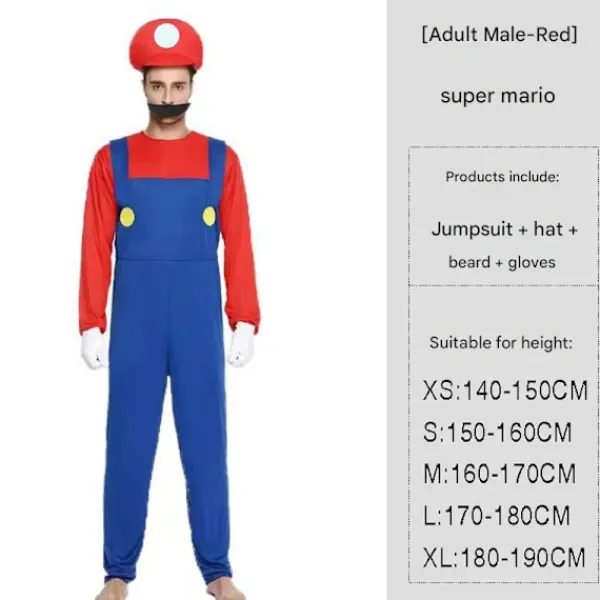 Super Mario Bros. Maskeradkostym för Vuxna Män Cosplay Kostym Röd S -FM- S> Dräkter