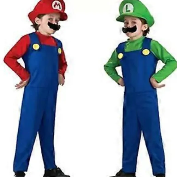 Super Mario Luigi Bros Cosplay Dräkt Kostym Herrar Kvinnor Barn Tonåringar Pojkar Flickor Rollspel (S Röd - Pojke)> Dräkter