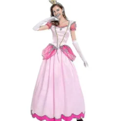 unbranded Super Mario Peach Cosplay Kostym för Kvinnor Rosa Prinsessklänning + Handskar + Huvudbonad Set Karnevalsfest XL> Dräkter