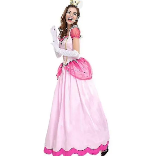 unbranded Super Mario Peach Cosplay Kostym för Kvinnor Rosa Prinsessklänning + Handskar + Huvudbonad Set Karnevalsfest XL> Dräkter