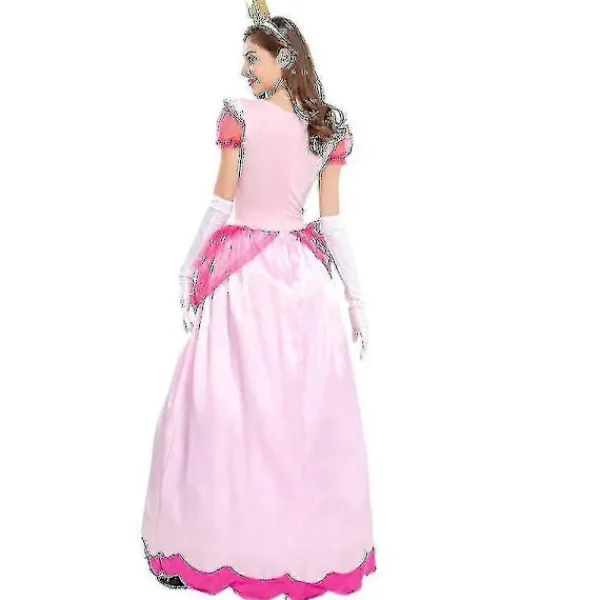 unbranded Super Mario Peach Cosplay Kostym för Kvinnor Rosa Prinsessklänning + Handskar + Huvudbonad Set Karnevalsfest XL> Dräkter