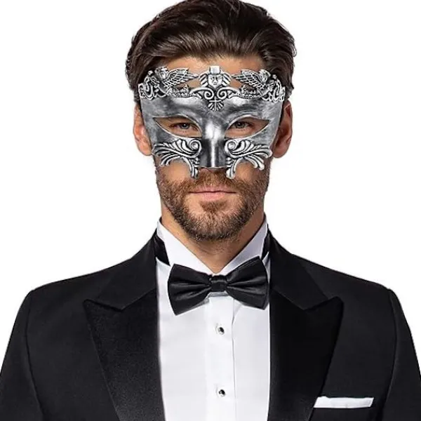 Svart antik grekisk spartan krigare romersk maskeradmask män venetiansk mask bröllop balmask Mardi Gras mask bröllop balmask burlesk balfest> Masker