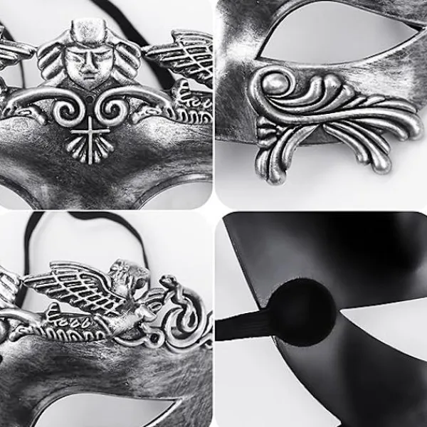 Svart antik grekisk spartan krigare romersk maskeradmask män venetiansk mask bröllop balmask Mardi Gras mask bröllop balmask burlesk balfest> Masker