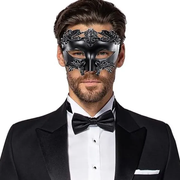 Svart antik grekisk spartan krigare romersk maskeradmask män venetiansk mask bröllop balmask Mardi Gras mask bröllop balmask burlesk balfest> Masker