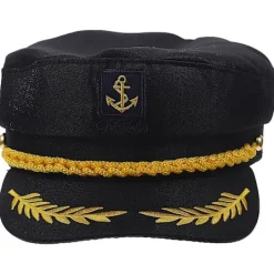 Svart broderad kaptenshatt för vuxna, marinblå cosplay> Huvudbonader