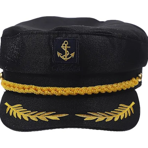Svart broderad kaptenshatt för vuxna, marinblå cosplay> Huvudbonader