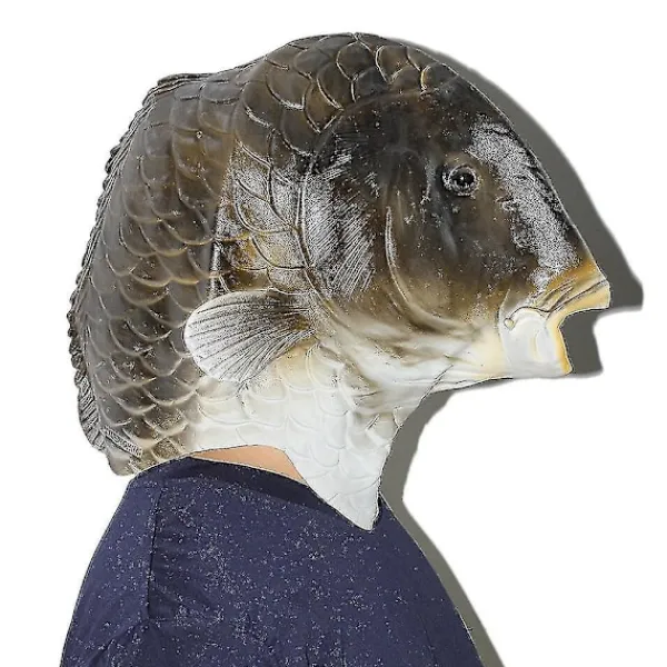 Svart fiskmask Latex djurhuvudmask Grå fiskdräkt huvudbonad Maskeradfest Vuxen> Masker