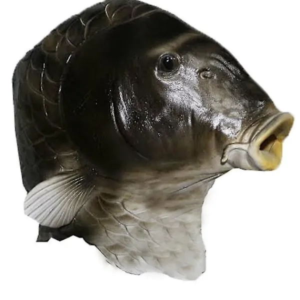 Svart fiskmask Latex djurhuvudmask Grå fiskdräkt huvudbonad Maskeradfest Vuxen> Masker
