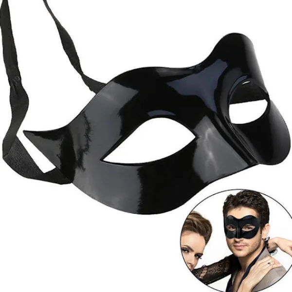 Svart matt klassisk venetiansk mask, maskerad, burlesk boll> Masker
