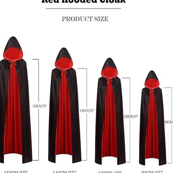 Svart och röd vändbar cape Halloween Cape Vampyrdräkt Maskerad Dracula Magiker Djävul Cosplay Vuxen Barn Röd och Svart Stå med Huva 150CM/59" 150CM/59" | Fyndiq> Dräkter
