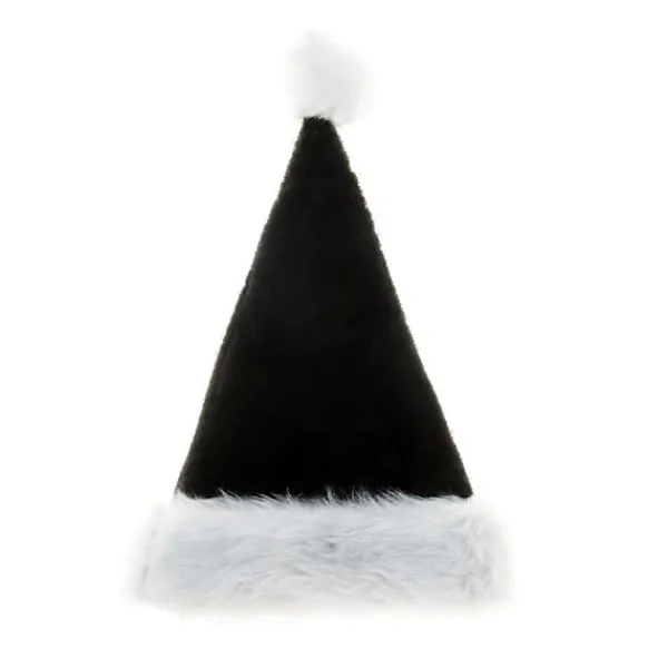 Svart plysch lång julhatt för barn, julkläder, fluffig tomtehatt> Huvudbonader