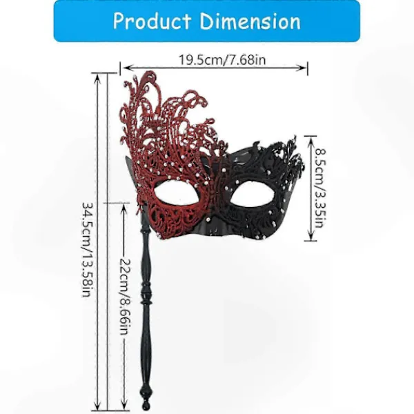 Svart Silver Maskeradmask för Kvinnor med Avtagbar Pinne, Mardi Gras Venetiansk Festmask, Halloween Cosplay Kostymtillbehör> Masker