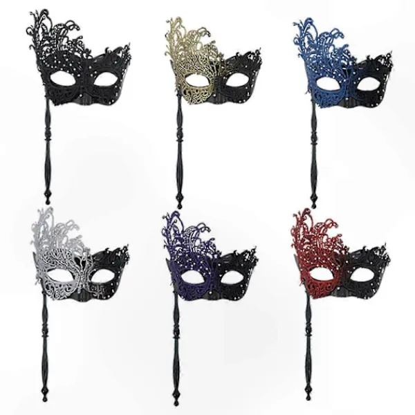 Svart Silver Maskeradmask för Kvinnor med Avtagbar Pinne, Mardi Gras Venetiansk Festmask, Halloween Cosplay Kostymtillbehör> Masker