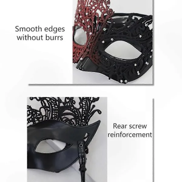 Svart Silver Maskeradmask för Kvinnor med Avtagbar Pinne, Mardi Gras Venetiansk Festmask, Halloween Cosplay Kostymtillbehör> Masker
