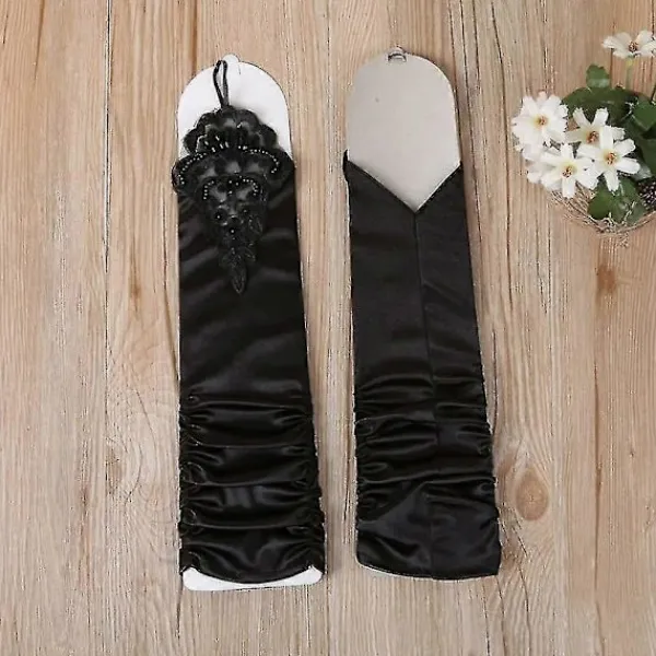 FMYSJ Svarta Handskar Långa Handskar 1920-tals Tillbehör Kostym Fingerlösa Handskar För Kvinnor Ryta 20-tals Tillbehör Klassisk Satin Armbåge (FMY)> Tillbehör