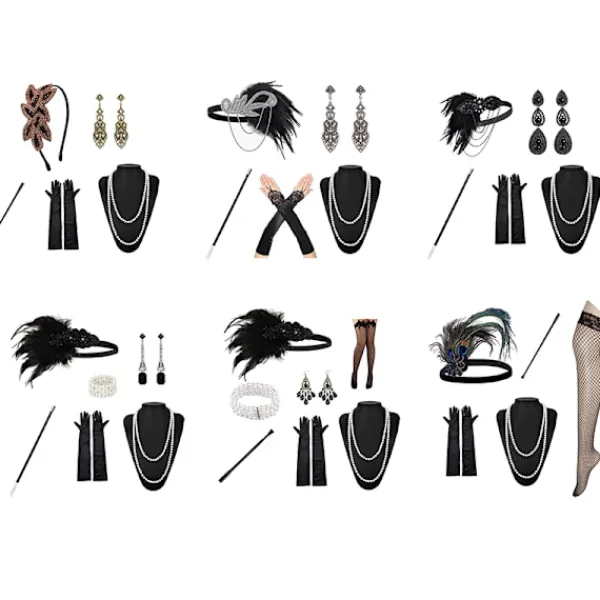 Jettbuying 1920-talet Flapper ostume Pannband Halsband Handske Armband Gatsby M Onesize> Tillbehör